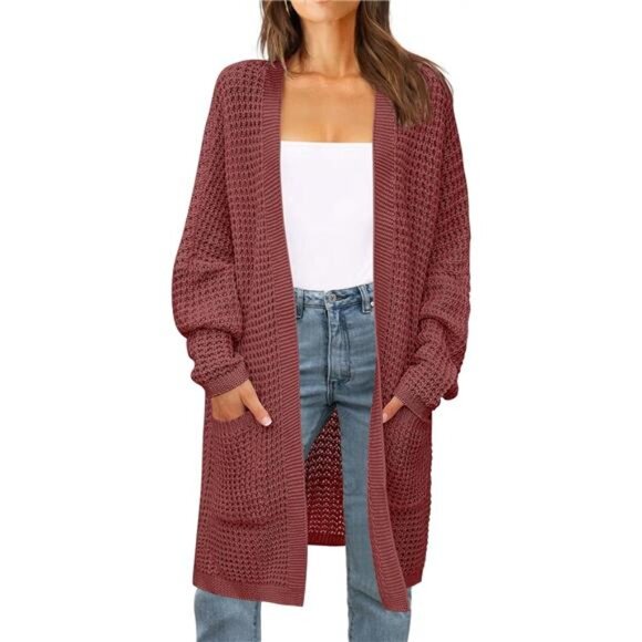 Women's 2024 Fall Long Batwing Sleeve Sweater BrickRed - Picture 1 of 6